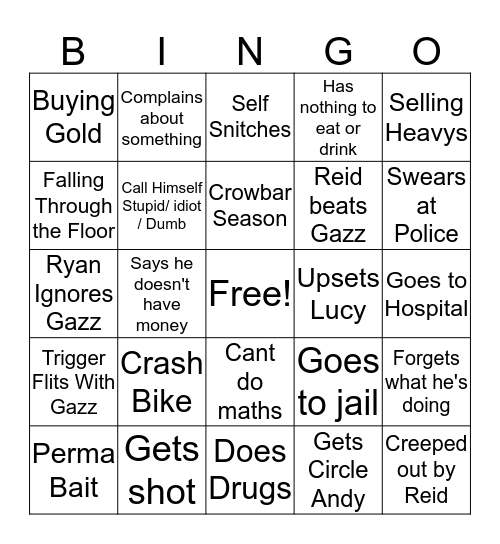 Gazz Bingo Card
