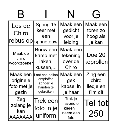 Chiro tsjoef's Bingo  Bingo Card