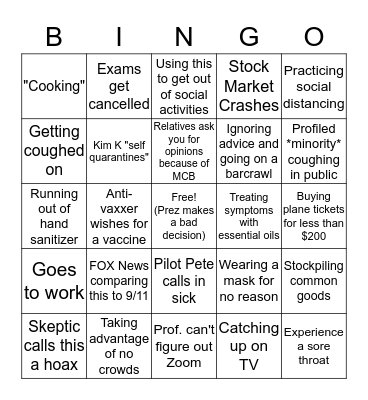 COVID-19 Bingo Bash Bingo Card