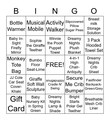 Barbara's Baby Shower Bingo Card