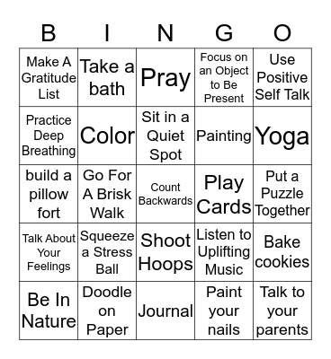 Coping Skills  Bingo Card