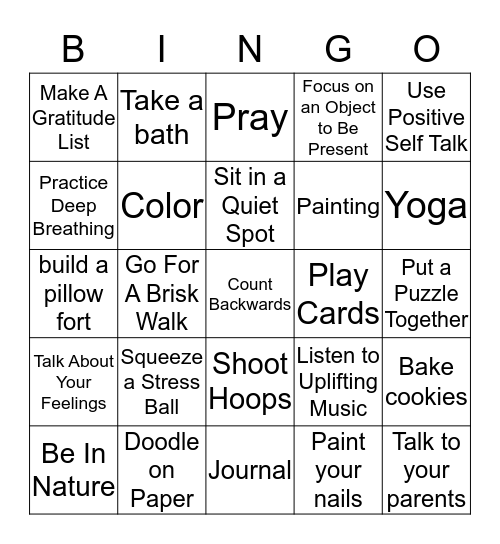 Coping Skills  Bingo Card