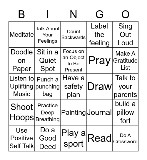 Coping Skills  Bingo Card