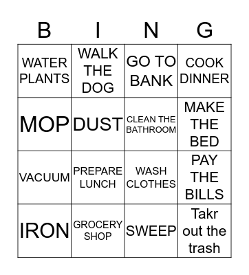 RUNNING ERRANDS Bingo Card