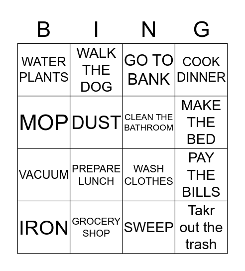 RUNNING ERRANDS Bingo Card