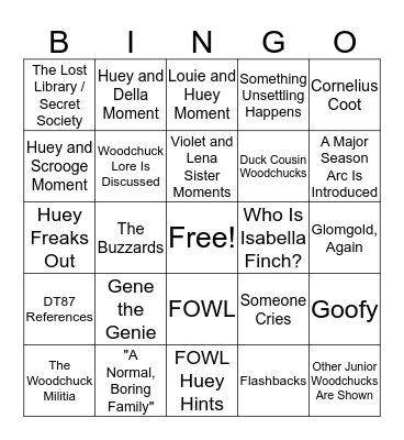 The Senior Junior Woodchucks + Quack Pack! Bingo Card