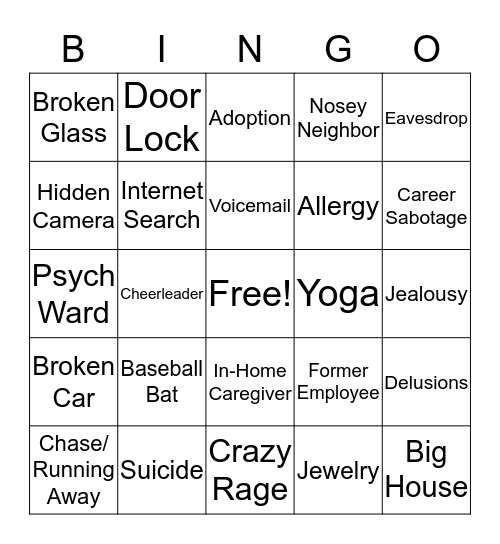 Lifetime Movie Bingo Card