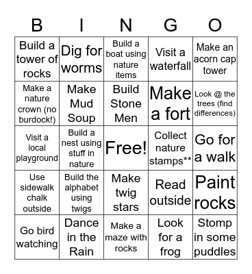 School Closed? Go Outside Bingo! Bingo Card