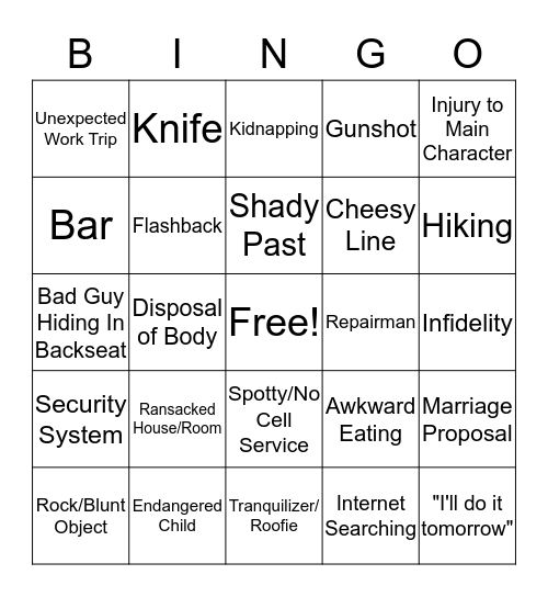 Lifetime Movie Bingo Card