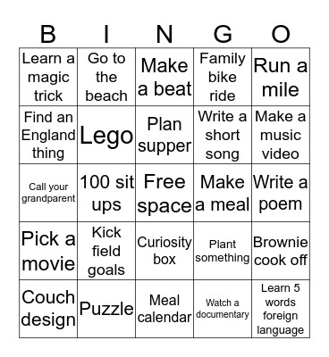 Spring Break Bingo Card
