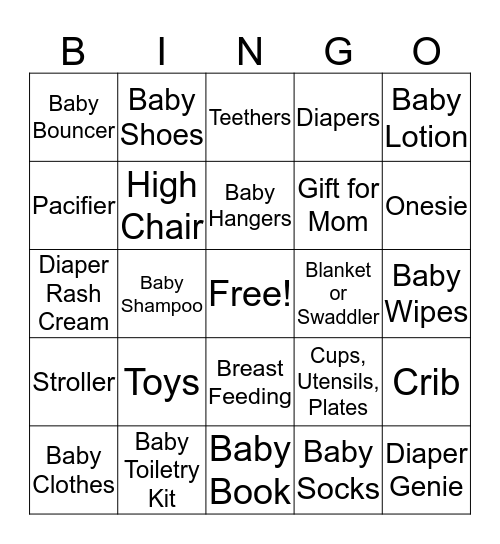 Katana and Bryce's Baby Shower Bingo Card