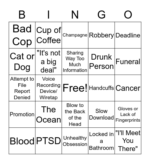 Lifetime Movie Bingo Card