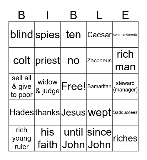 Luke Chapters 17-20 Bingo Card