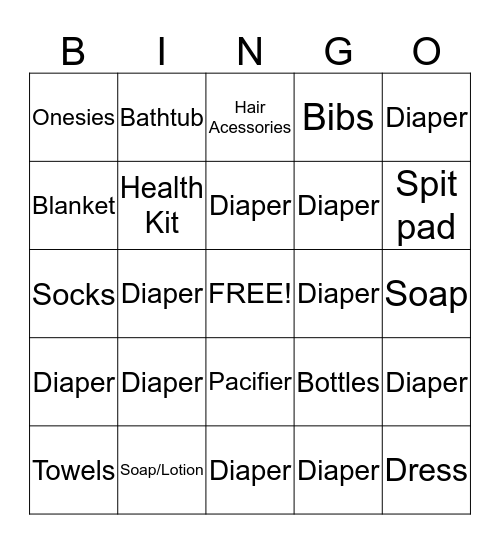 Diaper Bingo Card