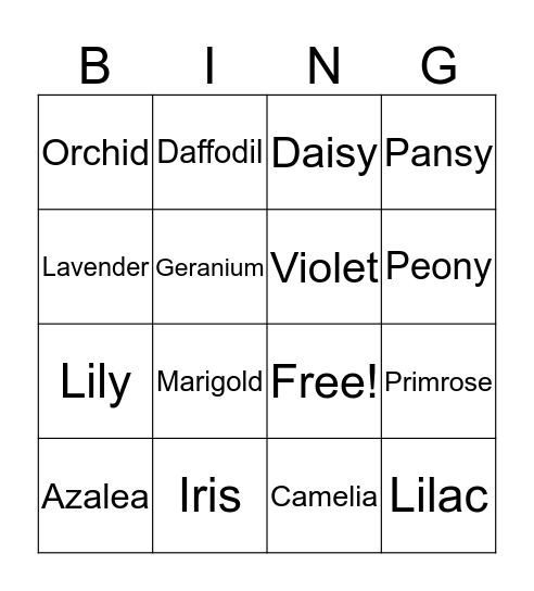 Flower Bingo Card