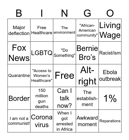 2020 Democratic Debate with Turpins and Paglionis  Bingo Card