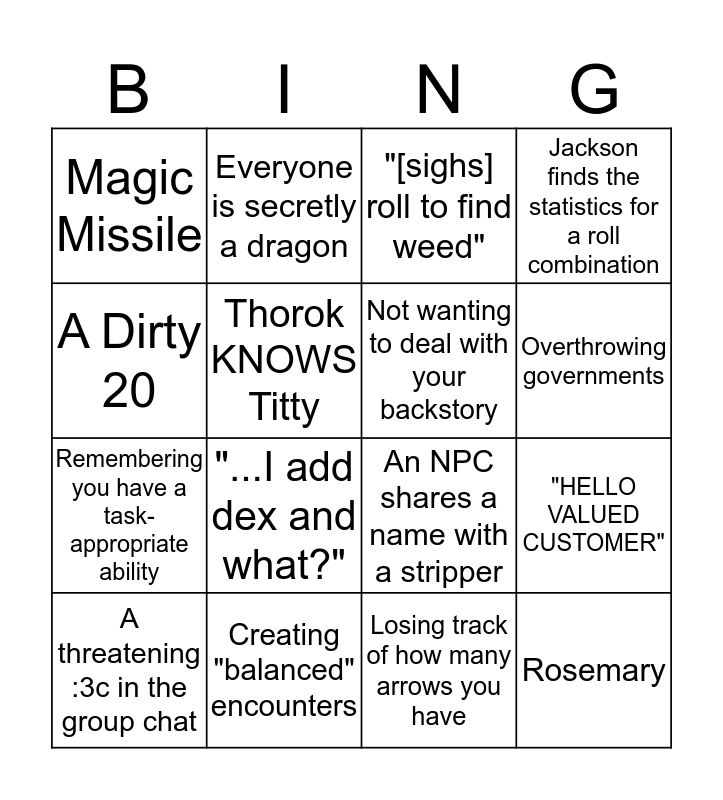 Gal Pals Play D&D Bingo Card