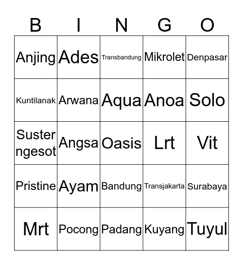 Jenjen Bingo Card