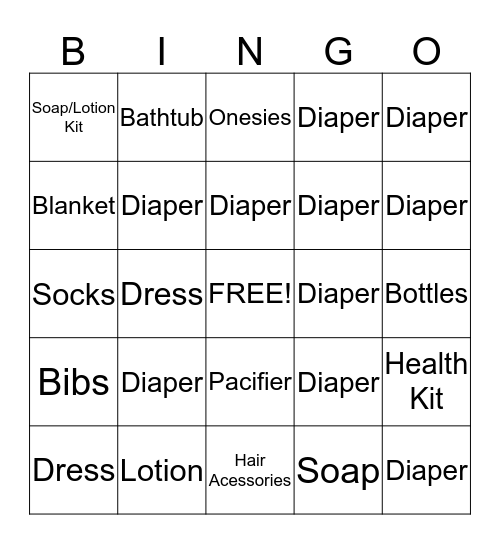 Diaper Bingo Card