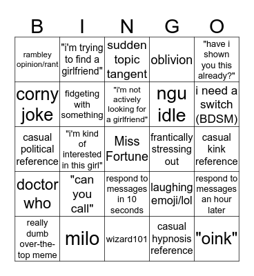 Jarod Bingo Card
