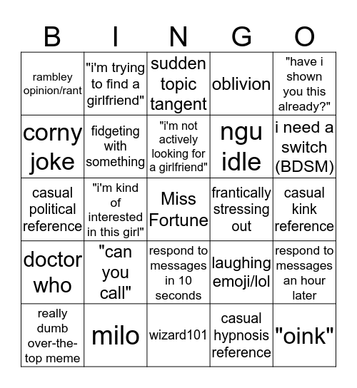 Jarod Bingo Card