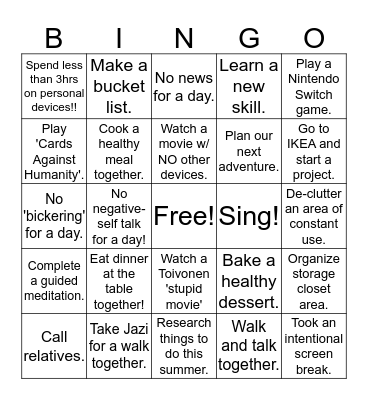 Toivonen Family BINGO Card