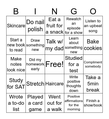 Women's Health Bingo Card