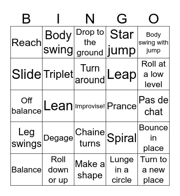 Dance Bingo Card