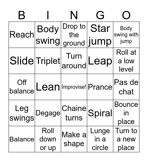 Dance Bingo Card