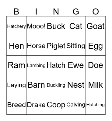 Baby Farm Yard Bingo Card