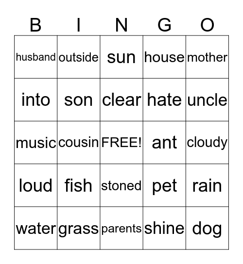 Vocabulary Chapter 1 Year 1 BK Bingo Card