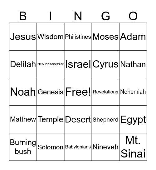 Bible Trivia Bingo Card