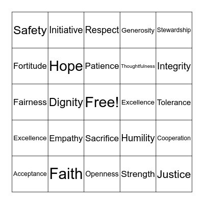 Virtues  Bingo Card