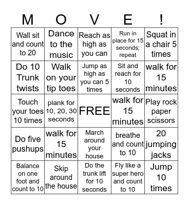 PE FITNESS BINGO  Bingo Card
