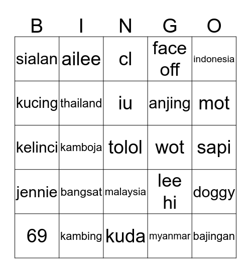 Jennie Bingo Card