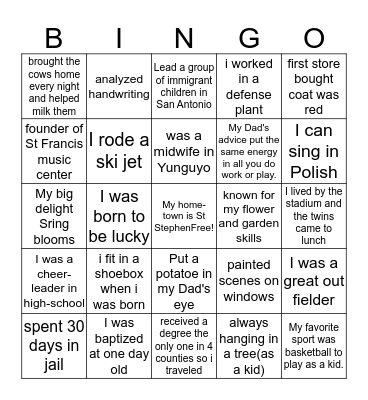 Sisters Bingo Card