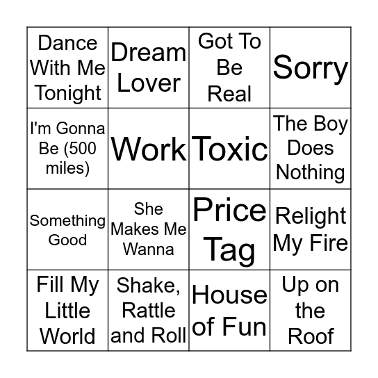 Song (12) Bingo Card