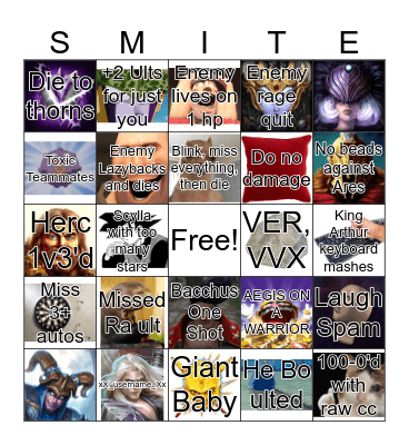Smite Time Bingo Card