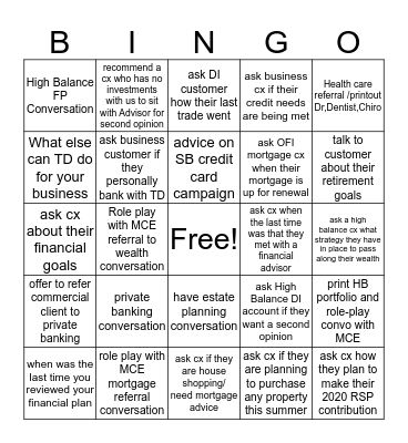 ONE TD BINGO  Bingo Card