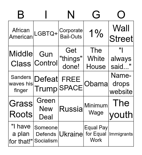 2020 Democratic Debate Bingo Card