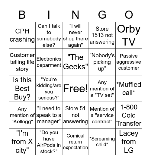 Phone Hub Bingo Card