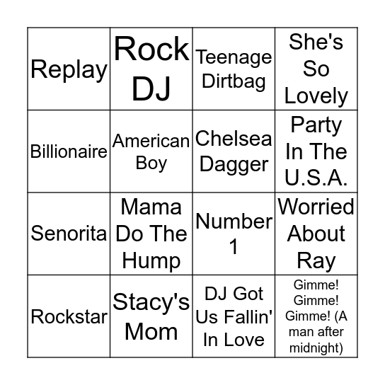 Song (21) Bingo Card