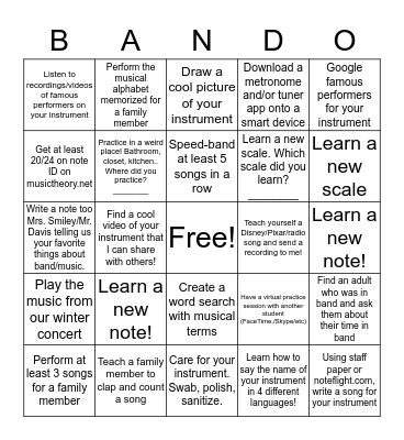 BANDO Bingo Card
