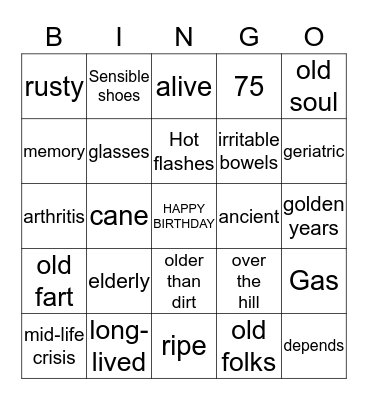 OVER THE HILL Bingo Card