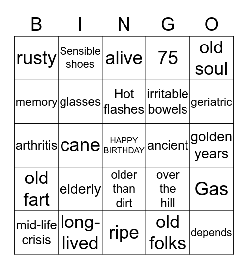 OVER THE HILL Bingo Card