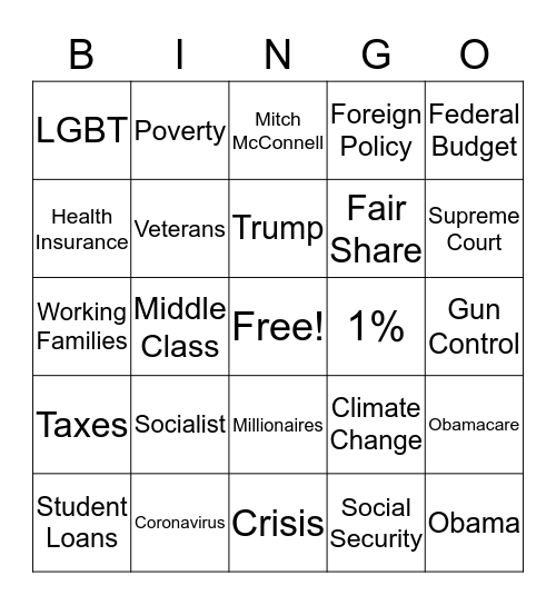 Biden - Sanders Debate Bingo Card