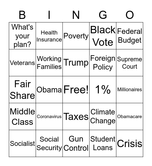 Biden - Sanders Debate Bingo Card