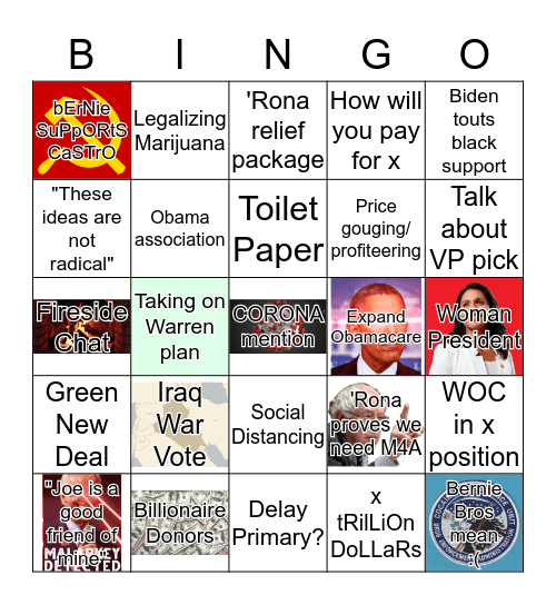 3/15 Democratic Debate Bingo Card