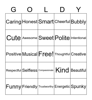 Words who Jazzy's peers describe her by! Bingo Card