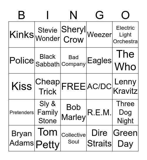 MUSIC BINGO Card